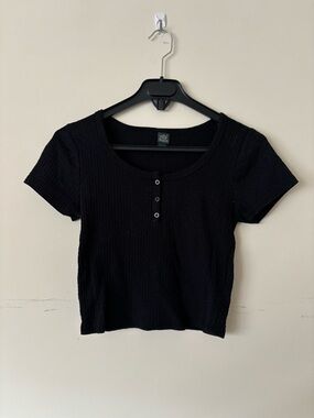 Wild Fable Black Waffle Knit Henley Crop Top